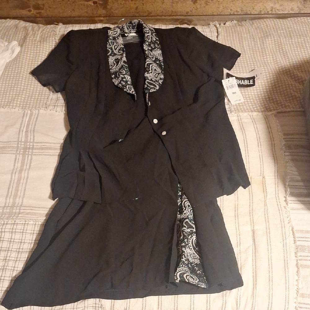 Danny And Nicole Black and Cream Skirt And Blouse Size 8 Nwt